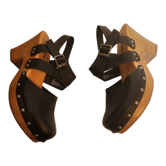 Korks ABloom Heeled Studded Black Clogs Size 9M - Picture 4 of 9